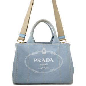 Prada Canapa Tote Denim canvas handbag top handles 2way Blue
